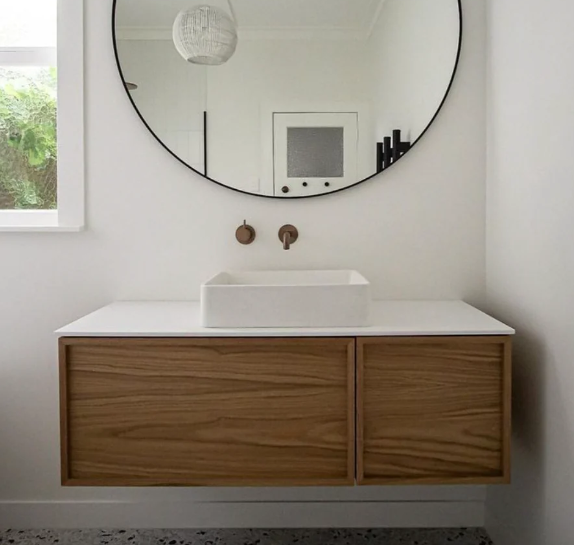 Corian Solid Surface Matt White 12mm Custom Vanity Top with Double Rectangular Bowls