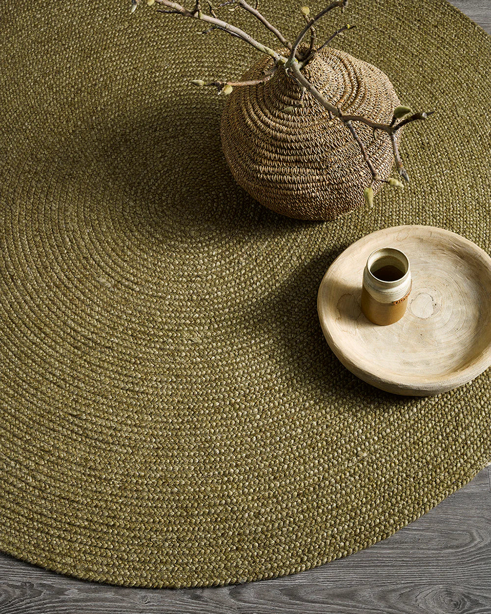 Tairua Moss Green Round Floor Rug