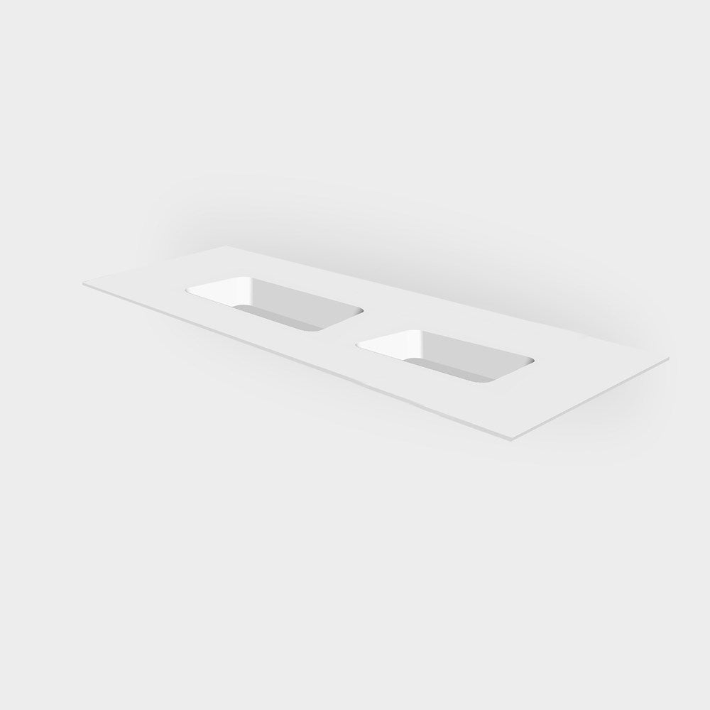 Corian Solid Surface Matt White 12mm Custom Vanity Top with Double Rectangular Bowls